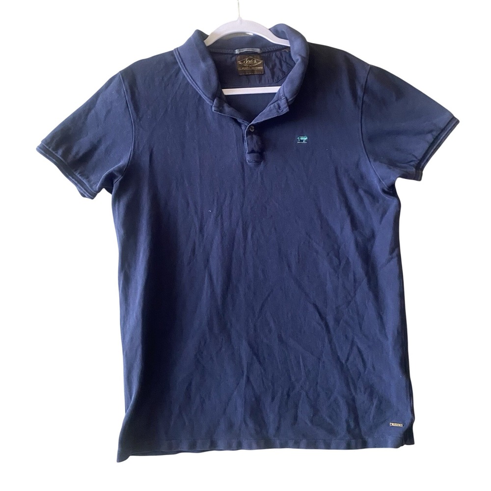 Scotch & Soda Mens Navy‎ Blue Pique Polo Shirt Short Sleeve Logo Size L